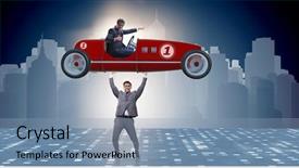  Presentation with sports car - Slide deck enhanced with pilot training - businessman lifting sports car background and a  colored foreground