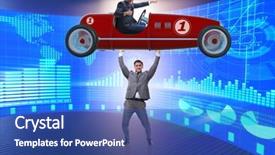  Presentation with sports car - Presentation theme with pilot training - businessman lifting sports car background and a  colored foreground