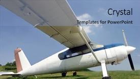  Presentation with field of dreams - Beautiful PPT theme featuring pilot training - highwing monoplane parked on grass backdrop and a  colored foreground