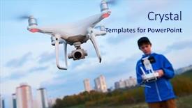  Presentation with drone technology delivery flying - Slide deck consisting of pilot training - young man operating of flying background and a sky blue colored foreground