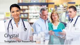  Presentation with asian doctor - Colorful presentation theme enhanced with analgesics - asian doctor woman with pills backdrop and a sky blue colored foreground