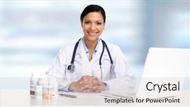  Presentation with doctor asian - Slides having asian doctor woman with pills background and a soft green colored foreground