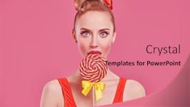  Presentation with lollipop - Colorful slide deck enhanced with pin-up-beauty-concept-portrait backdrop and a coral colored foreground