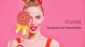  Presentation with lollipop - Beautiful slide set featuring pin-up-beauty-concept-portrait backdrop and a coral colored foreground