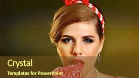  Presentation with black female - PPT theme featuring pin-up style hold stripe background and a tawny brown colored foreground