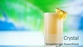  Presentation with cocktail - PPT layouts having pinacolada pina colada cocktail on beach with seascape background background and a cool aqua colored foreground