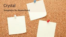  Presentation with pinboard - Slide deck having pinboard - blank postit notes on cork background and a coral colored foreground