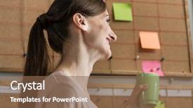  Presentation with pinboard - Cool new PPT theme with pinboard - woman employee of creative business backdrop and a violet colored foreground