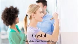  Presentation with pinboard - Slides enhanced with pinboard - woman writing ideas on adhesive background and a  colored foreground