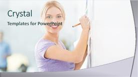  Presentation with pinboard - Audience pleasing slide deck consisting of pinboard - woman writing ideas on adhesive backdrop and a  colored foreground