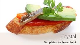  Presentation with avocado - Cool new slide deck with pincho-spanish-canape-with-anchoy backdrop and a coral colored foreground