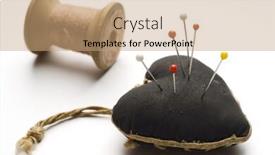  Presentation with thread - Beautiful presentation theme featuring pincushion-and-a-spool backdrop and a coral colored foreground