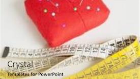  Presentation with tape measure - PPT theme featuring pincushion-and-measure-tape background and a soft green colored foreground