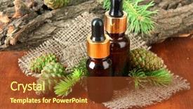  Presentation with fir tree - Slides enhanced with pine bark - bottles of fir tree oil background and a tawny brown colored foreground