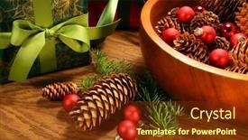  Presentation with christmas balls disco ball - PPT theme consisting of pine cones christmas balls background and a tawny brown colored foreground