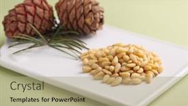  Presentation with pine - Cool new slide deck with pine nuts and pine cones on a white cutting board backdrop and a mint green colored foreground