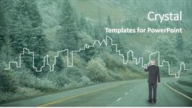  Presentation with pine - Beautiful presentation featuring pine tree 3d - business man drawing a city backdrop and a seafoam green colored foreground