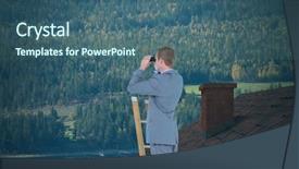  Presentation with pine forest - Beautiful PPT theme featuring pine tree 3d - businessman on ladder with binoculars backdrop and a  colored foreground
