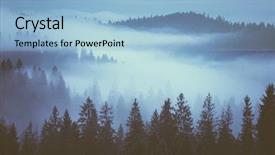  Presentation with fog - Beautiful PPT theme featuring pine tree background - morning fog on the mountain backdrop and a light blue colored foreground