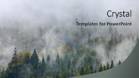  Presentation with foggy forest - Presentation design featuring pine trees fall - foggy forest on a mountain background and a  colored foreground