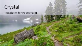  Presentation with foggy - Presentation theme featuring pine trees fall - fragment of foggy and rainy background and a sky blue colored foreground