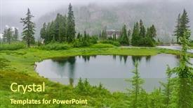  Presentation with pine trees - Slide set enhanced with pine trees fall - fragment of foggy and rainy background and a tawny brown colored foreground
