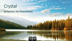  Presentation with fall lake - Theme featuring pine trees fall - lake at dusk background and a light blue colored foreground