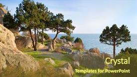  Presentation with pine trees - Colorful PPT theme enhanced with pine trees on sea coast backdrop and a  colored foreground