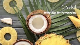  Presentation with pineapple - Presentation design featuring pineapple and coconut on wooden background background and a tawny brown colored foreground