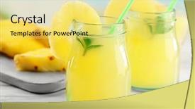  Presentation with pineapple - Amazing PPT theme having pineapple cocktail in glass jars backdrop and a yellow colored foreground