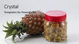  Presentation with pineapple - Audience pleasing PPT layouts consisting of pineapple tart in jar backdrop and a light gray colored foreground