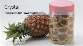  Presentation with pineapple - PPT layouts enhanced with pineapple tart in jar background and a light gray colored foreground