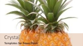  Presentation with ananas - Colorful slide deck enhanced with pineapple tropical fruit or ananas isolated on white background cutout backdrop and a gold colored foreground