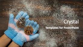  Presentation with holding hands - Colorful PPT theme enhanced with pinecones - hands in gloves holding pinecone backdrop and a dark gray colored foreground