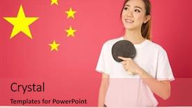  Presentation with pretty girl - Amazing presentation theme having ping pong against chinese flag backdrop and a  colored foreground