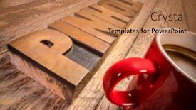  Presentation with coffee cup - PPT theme consisting of pinhole-word-in-vintage-letterpress background and a coral colored foreground