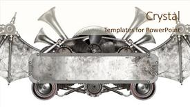  Presentation with auto parts - Colorful PPT layouts enhanced with pinion - steampunk metal frame and old backdrop and a cream colored foreground