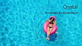  Presentation with swimming pool - PPT theme having pink - beautiful young woman with inflatable background and a teal colored foreground