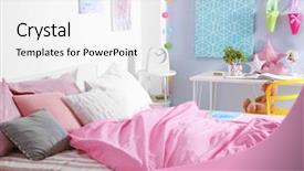  Presentation with teenage - Presentation enhanced with pink - interior of modern teenage room background and a white colored foreground