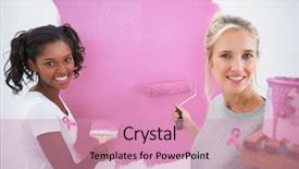  Presentation with pink ribbon breast awareness - Theme having pink against pink breast cancer background and a coral colored foreground