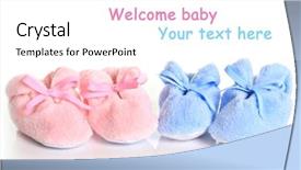 Presentation with announcement - Slides enhanced with pink and blue baby booties background and a white colored foreground