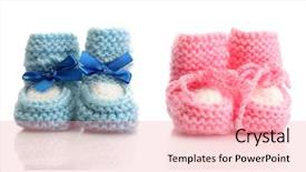  Presentation with blue pink - Slide set featuring pink and blue baby boots background and a coral colored foreground