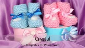  Presentation with pink silk - Theme featuring pink and blue baby boots background and a coral colored foreground