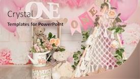  Presentation with 1st birthday - Presentation design with pink-and-white-decoration background and a coral colored foreground