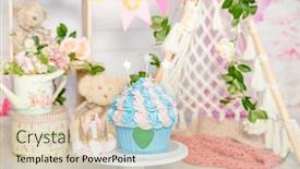  Presentation with 1st birthday - Slide deck featuring pink-and-white-decoration background and a lemonade colored foreground
