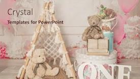  Presentation with 1st birthday - Theme having pink-and-white-decoration background and a soft green colored foreground