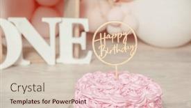  Presentation with 1st birthday - Slides consisting of pink-and-white-decoration background and a soft green colored foreground