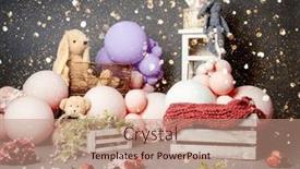  Presentation with 1st birthday - PPT theme with pink-and-white-decoration background and a coral colored foreground