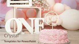  Presentation with 1st birthday - Slide deck featuring pink-and-white-decoration background and a soft green colored foreground