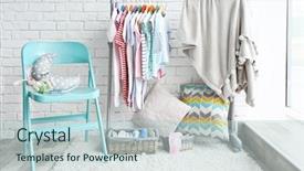  Presentation with baby clothes - PPT theme enhanced with pink baby - clothes for kids on hangers background and a lemonade colored foreground